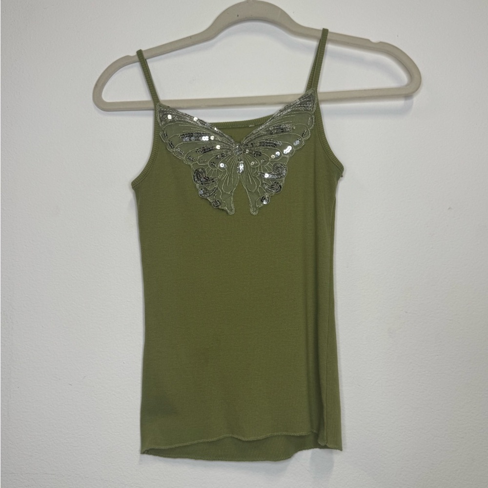 Olive Sequin Butterfly Camisole Top